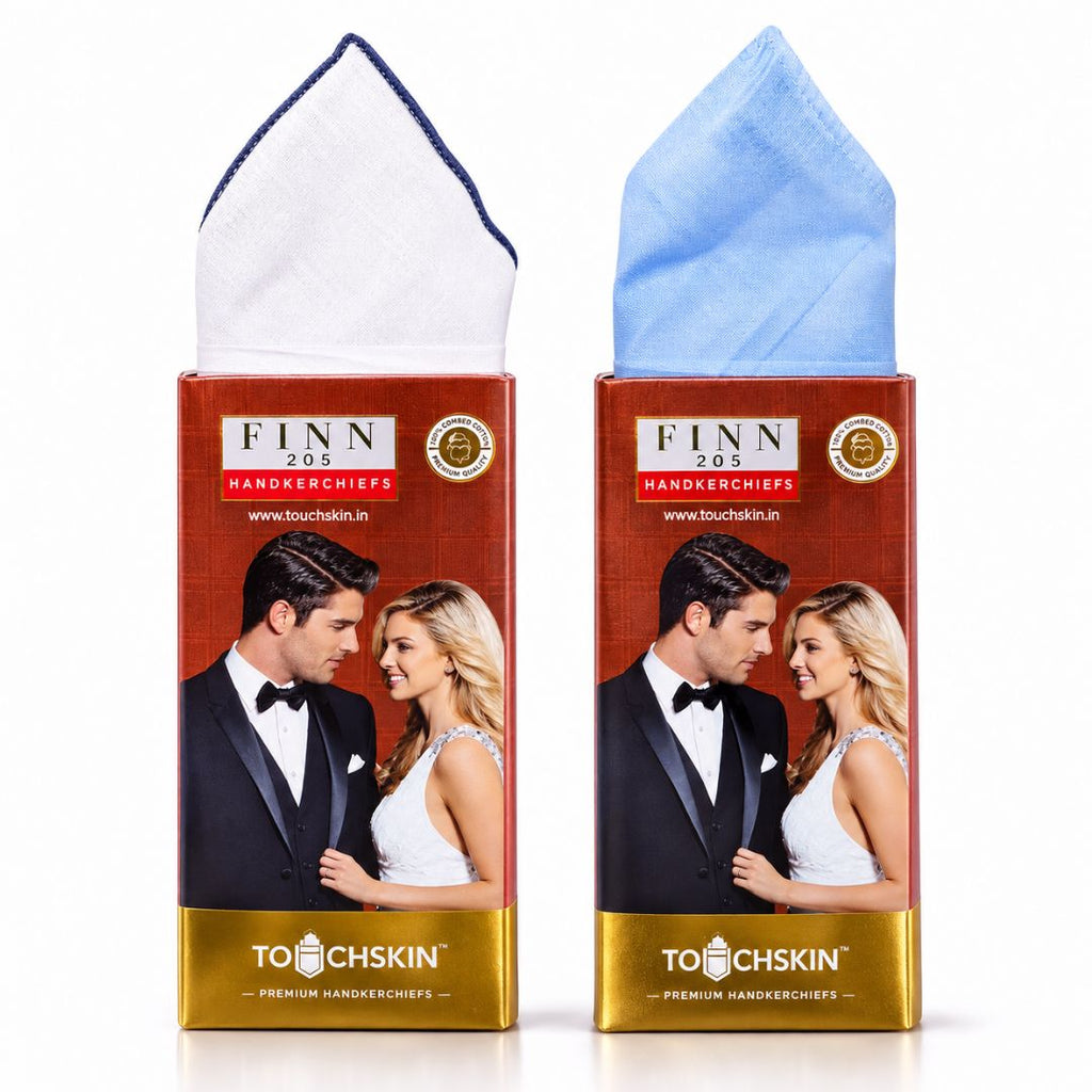Finn Premium 100% Combed Cotton Handkerchiefs (Blue+White)