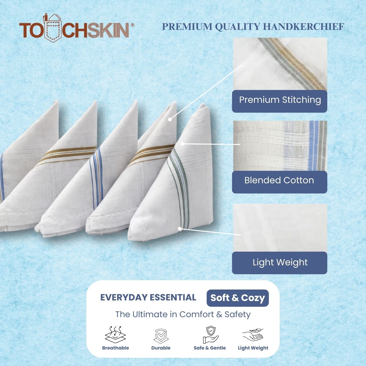 Zinc Premium Blended Cotton Handkerchiefs (Pack of 5)